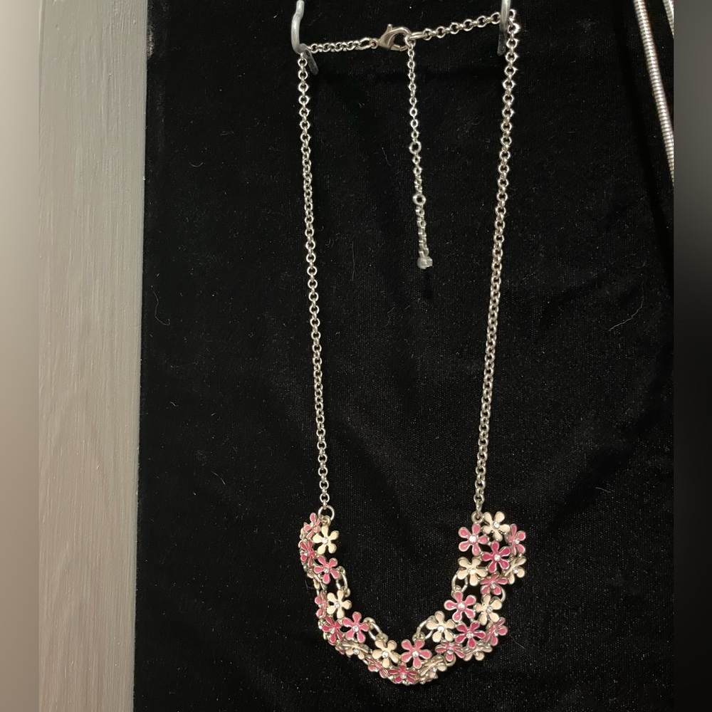 Floral Pink and Silver Necklace